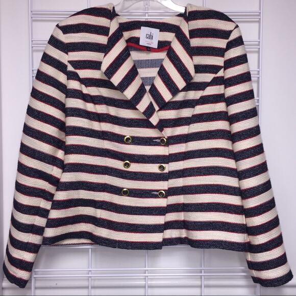 CAbi Nautical Striped Double-Breasted Unlined Jacket w/Buttoned Cuffs, Sz 14 - Picture 1 of 6